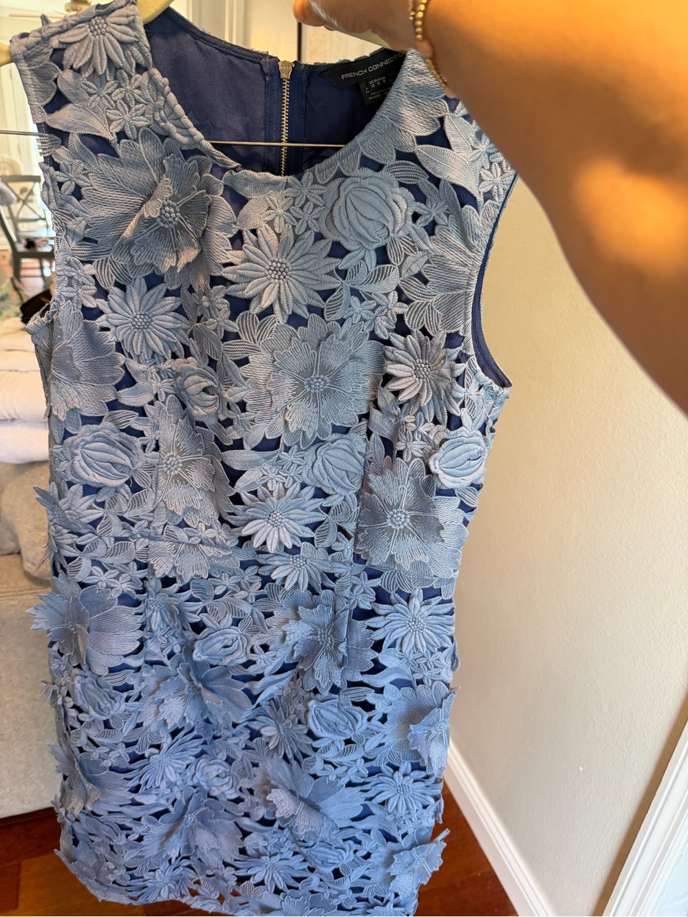 French Connection blue Floral Lace Overlay Sheath Dress
